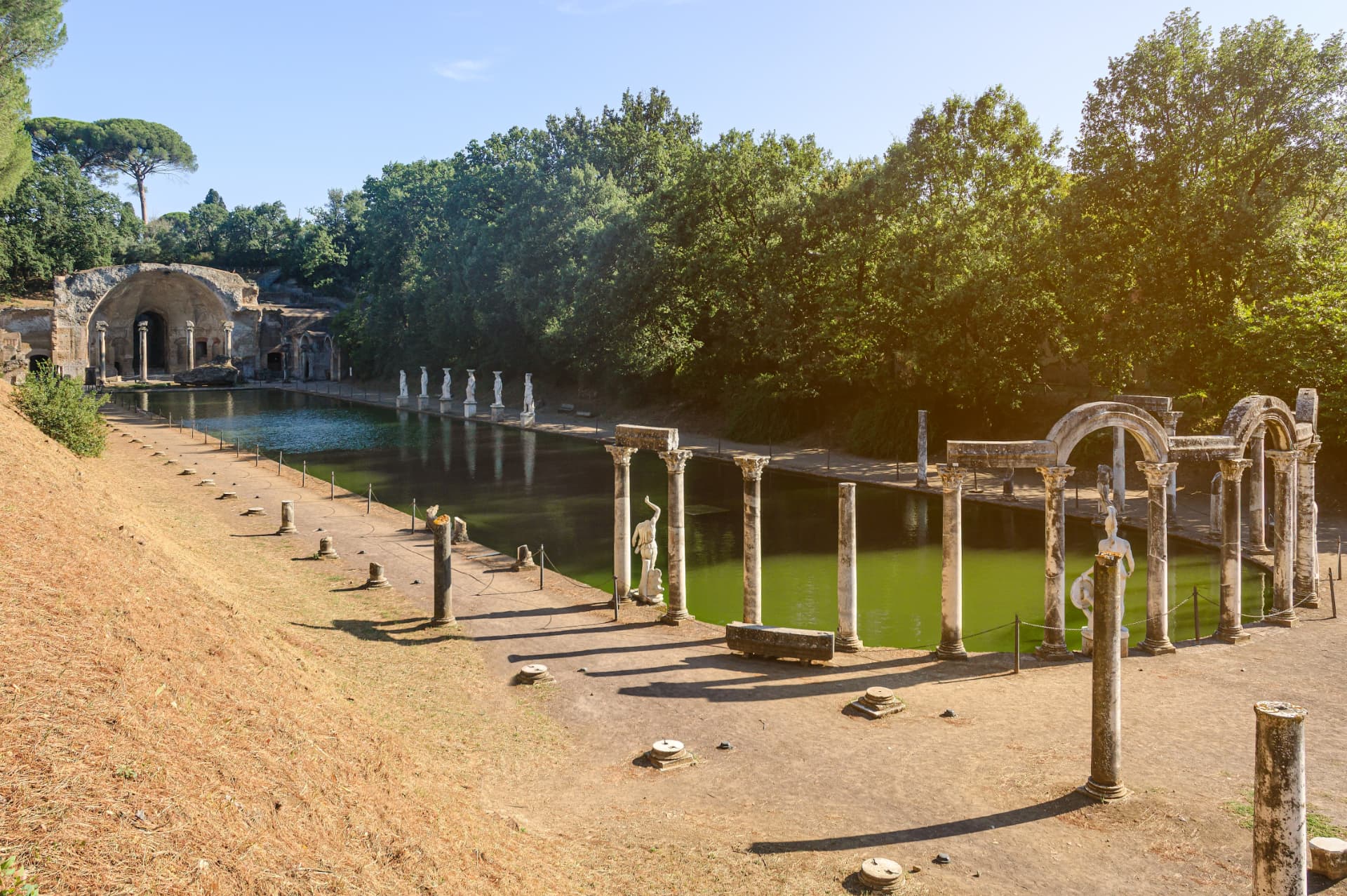 The Canopus pool, colonnade and statues at Hadrian's Villa near Tivoli