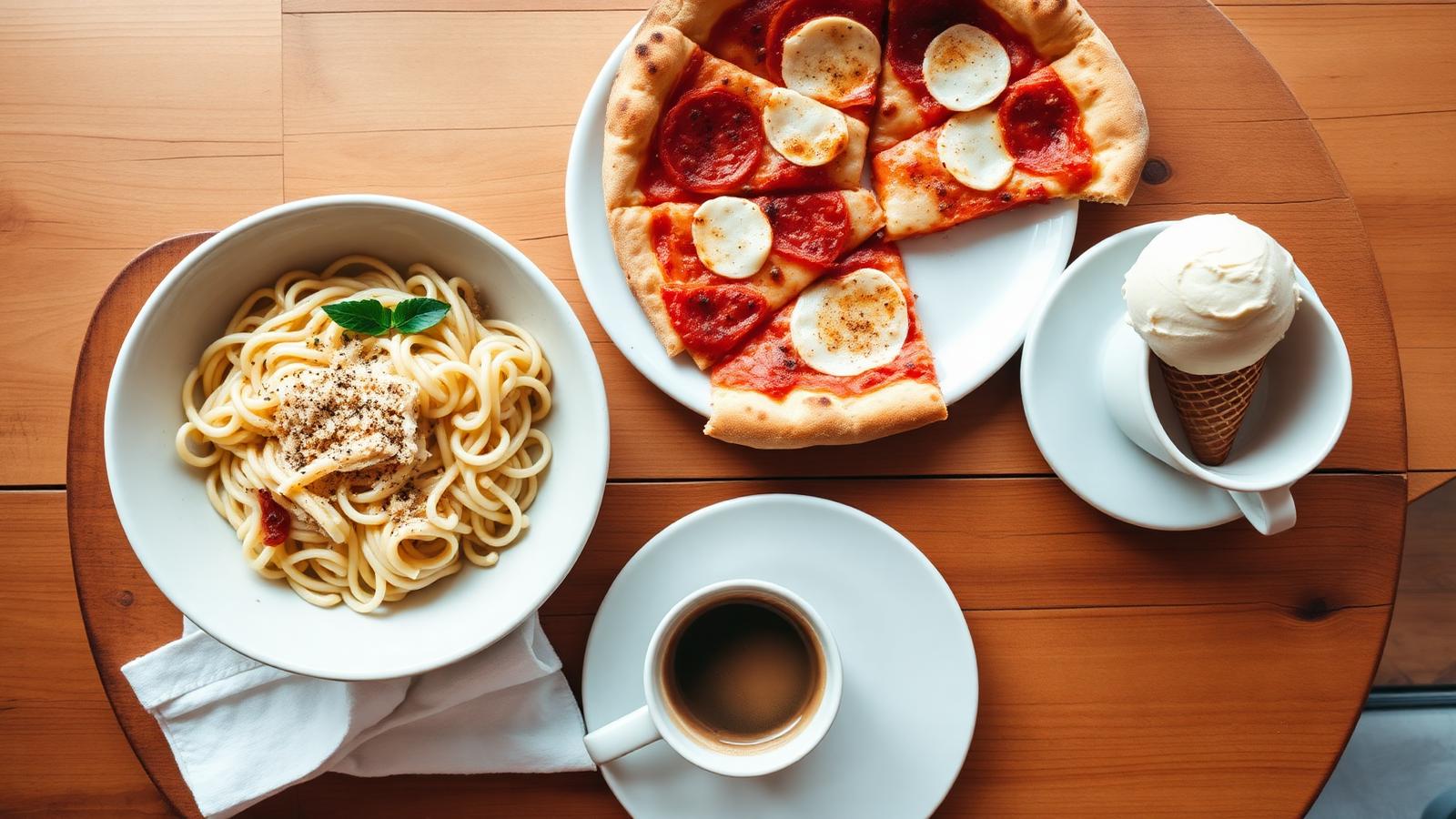 Roman pasta, pizza al taglio, espresso and gelato — a spread of the food you can find near the Vatican Museums