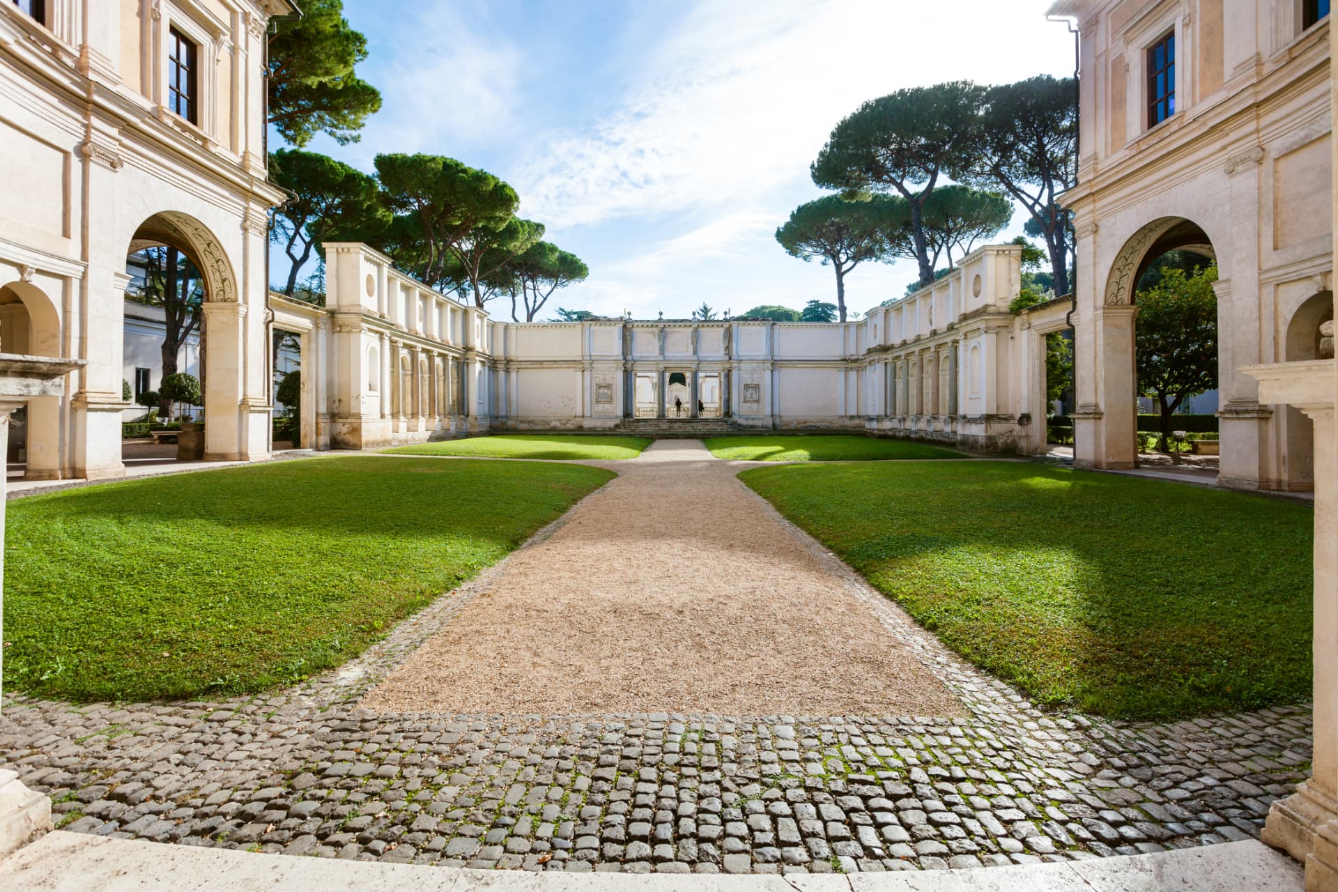 Formal green courtyard inside Villa Borghese