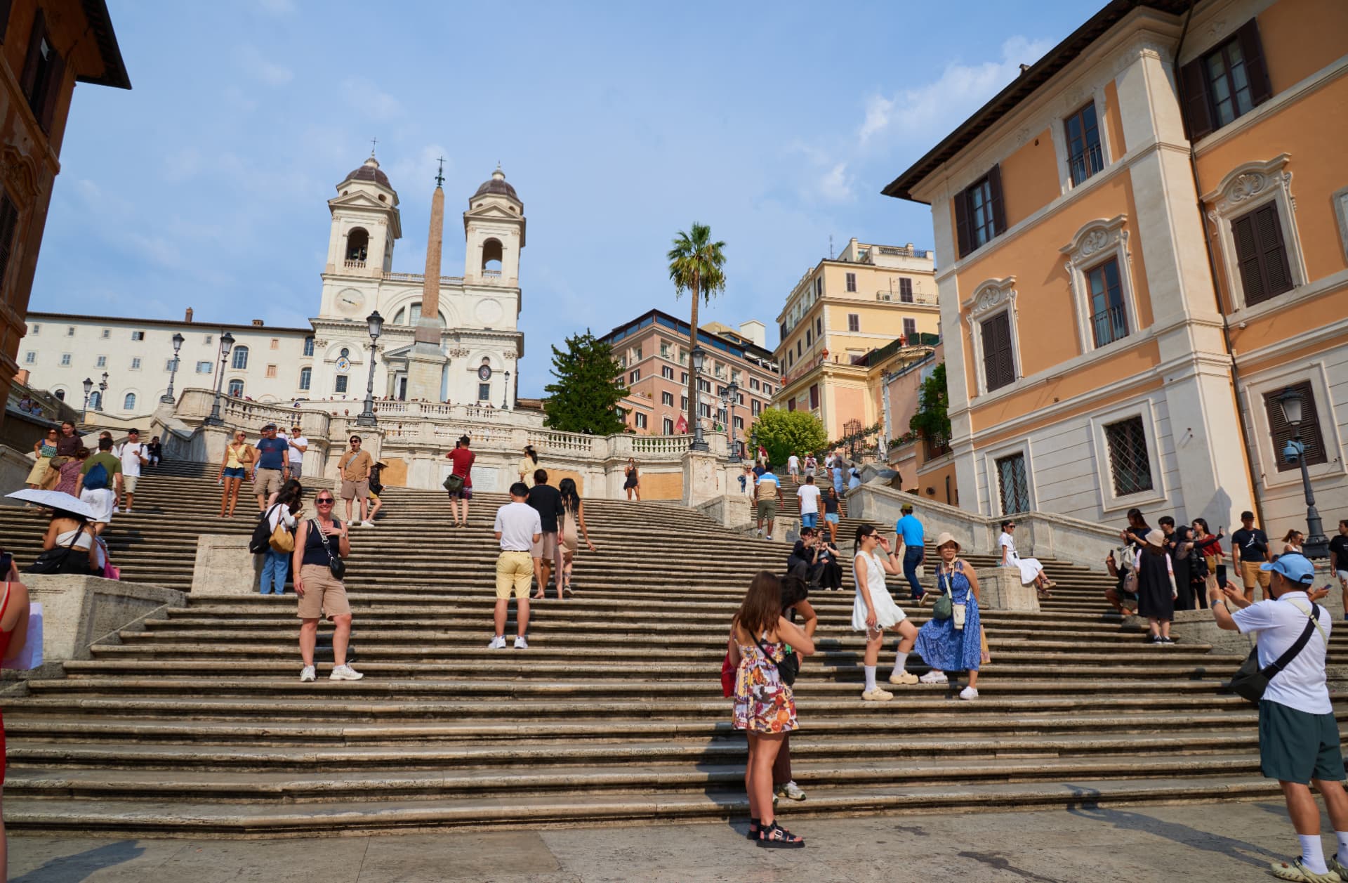 Visitors climbing the Spanish Steps during the day