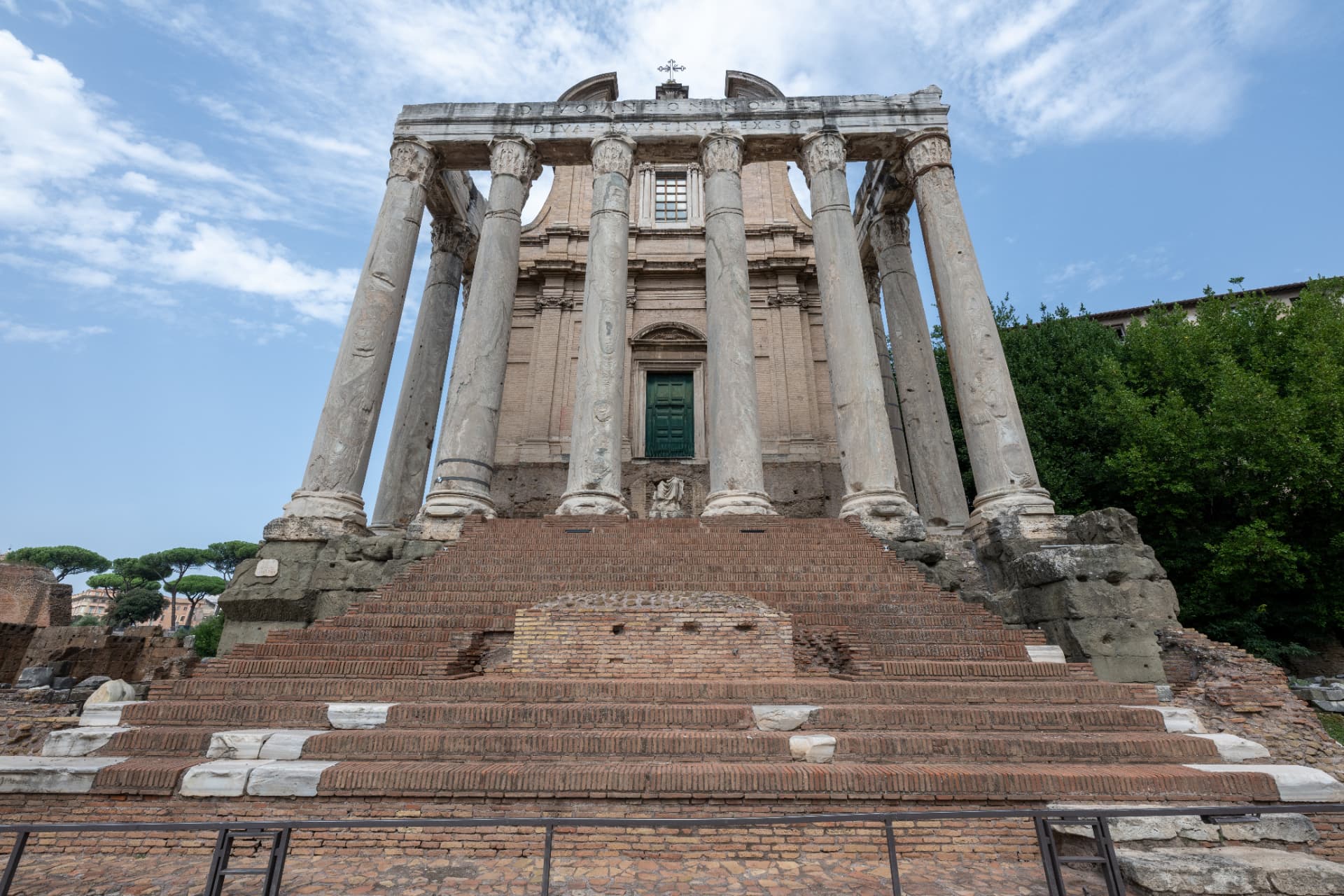 Rebuilt brick steps leading up to the porch of the Temple of Antoninus and Faustina