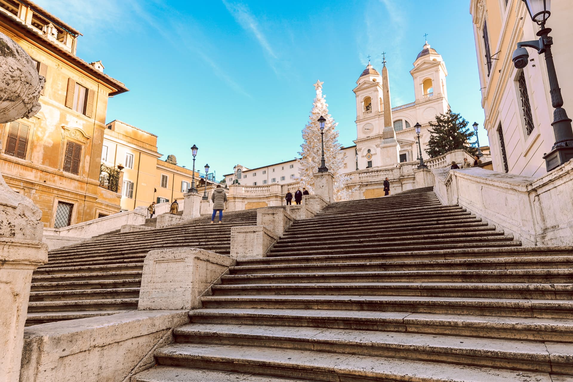 Curved flights of the Spanish Steps leading toward Trinità dei Monti