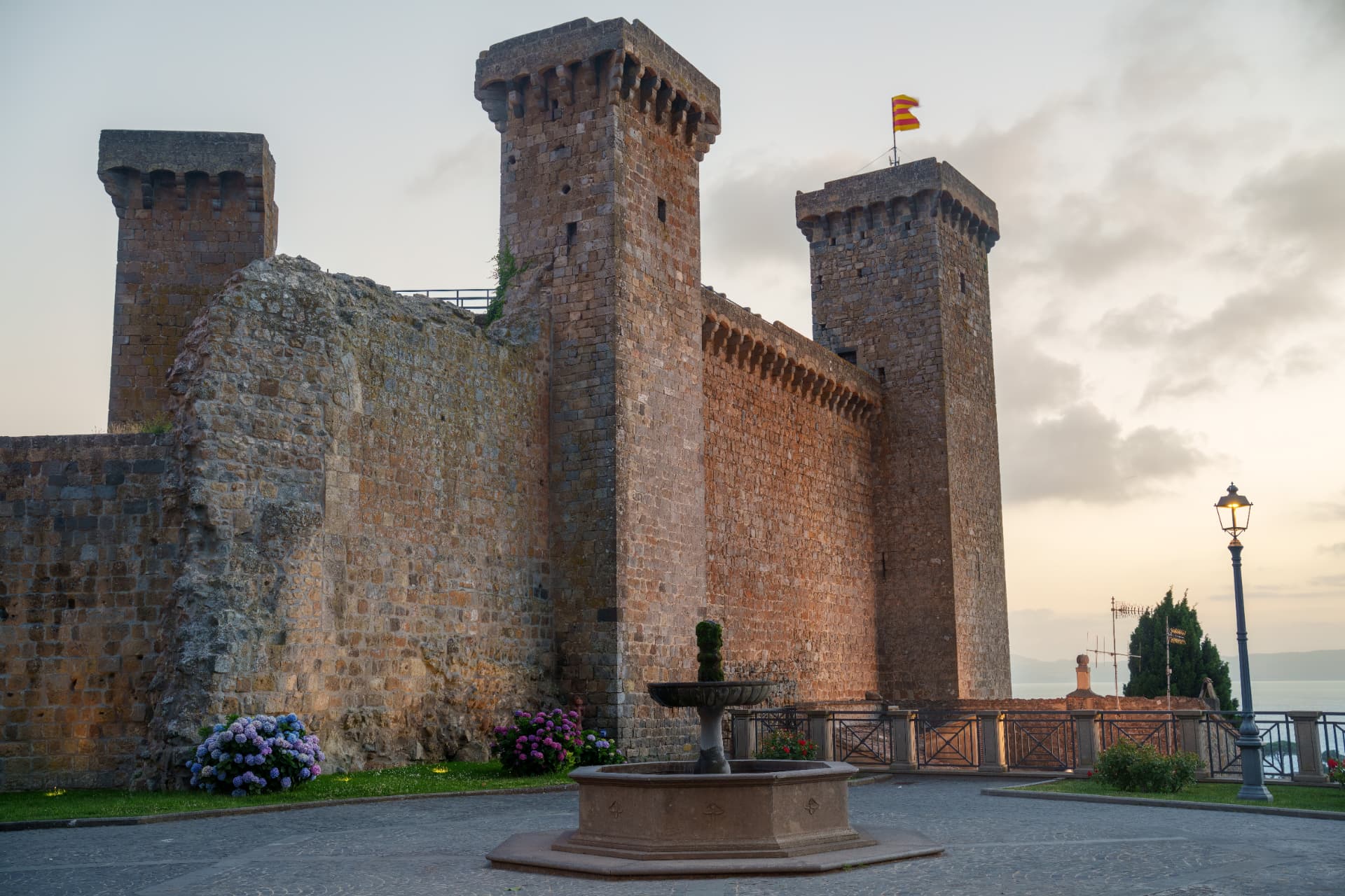 Rocca Monaldeschi della Cervara castle in Bolsena at dusk