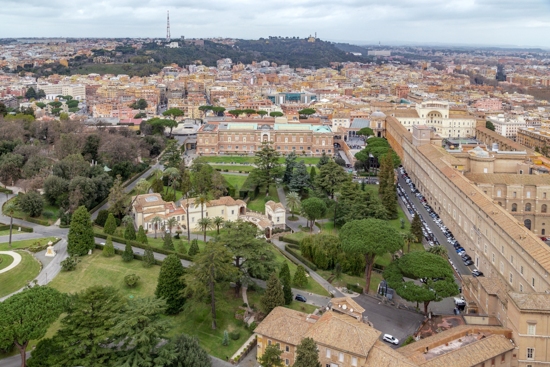 Aerial view of Vatican Museums and gardens