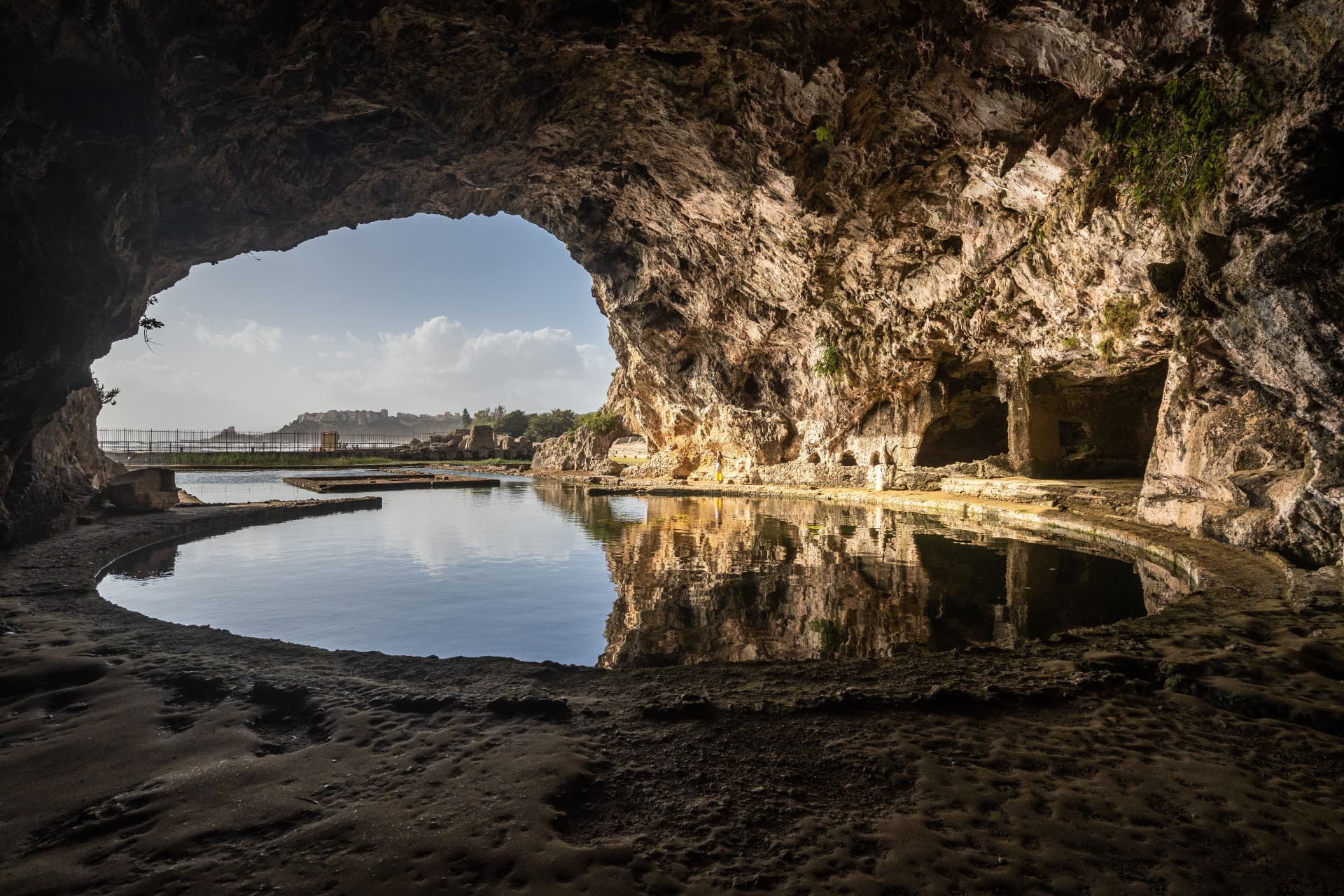 Sea pool and archaeological remains inside the Grotto of Tiberius at Sperlonga