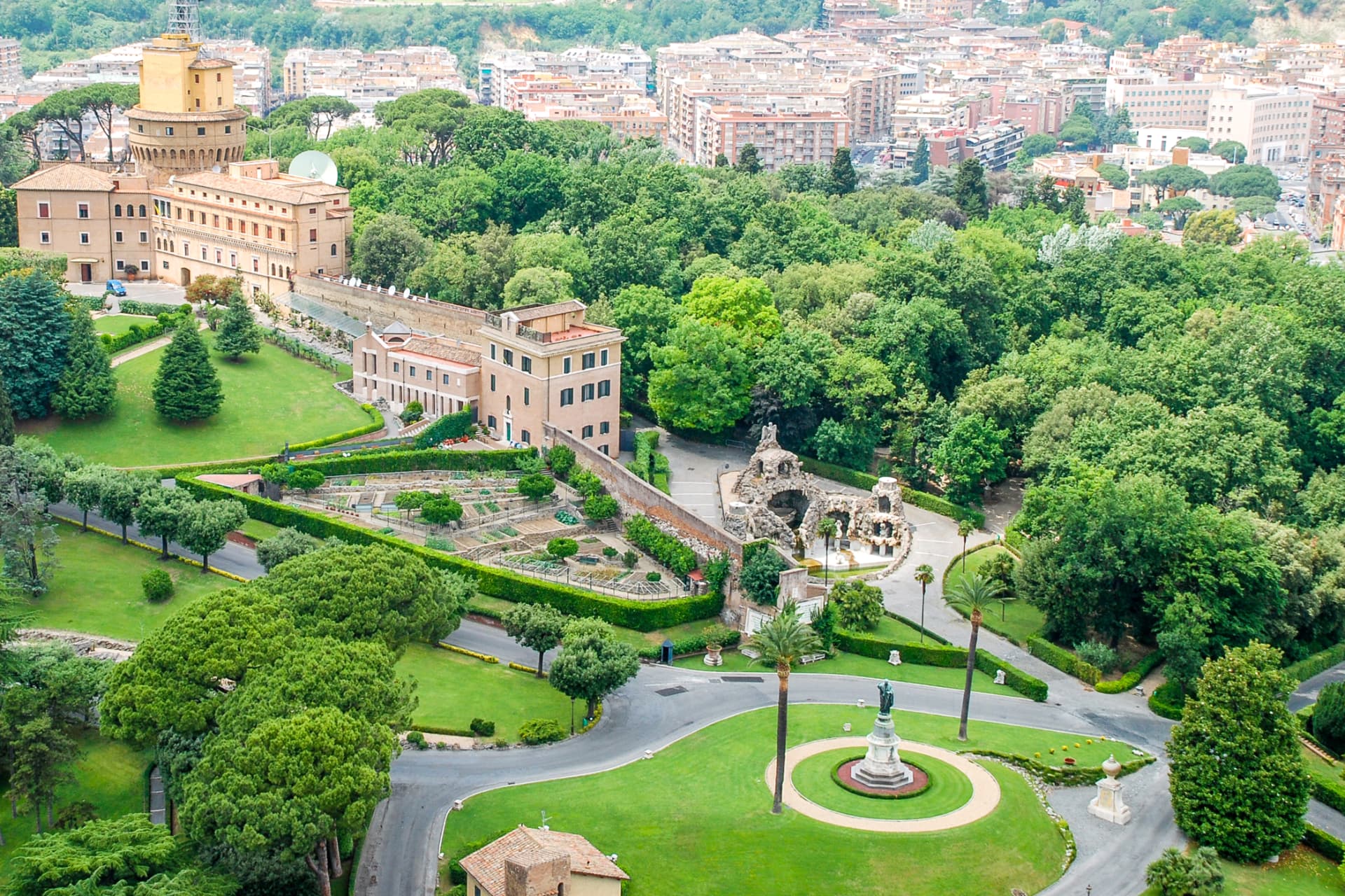 Fountain grotto, pathways and gardens inside Vatican City