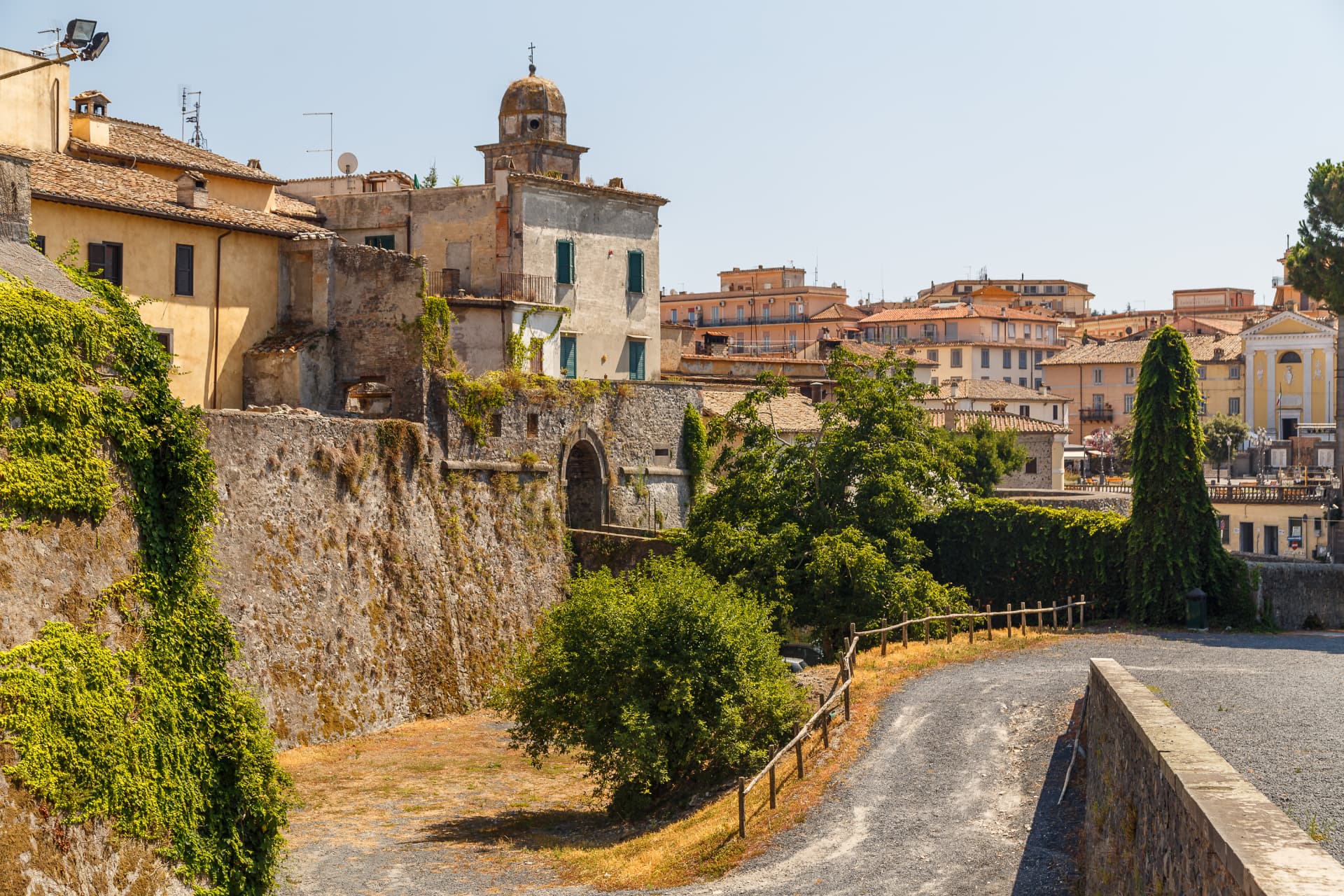 Historic stone walls and old town buildings in Bracciano