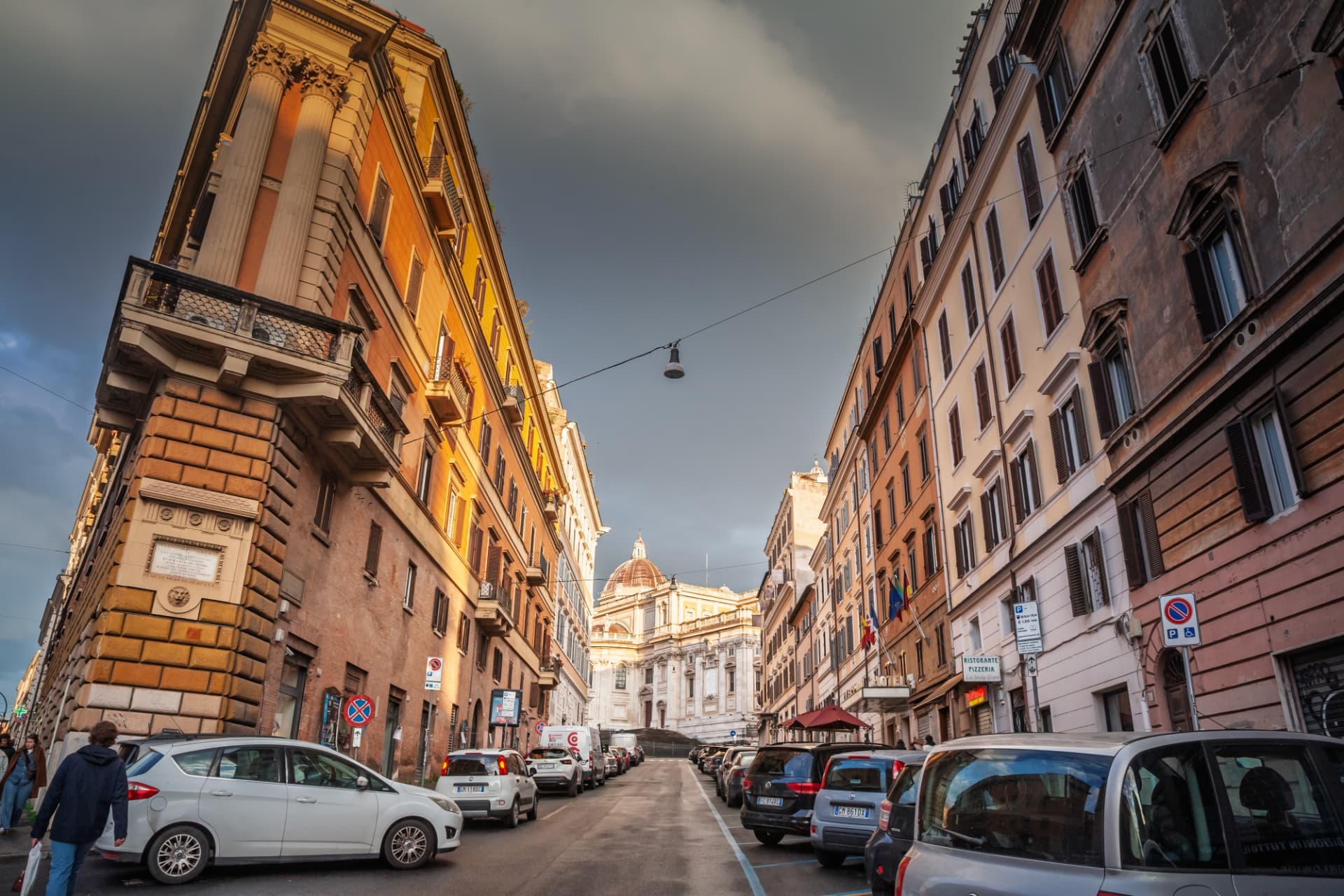 Rome street with Santa Maria Maggiore visible in the distance