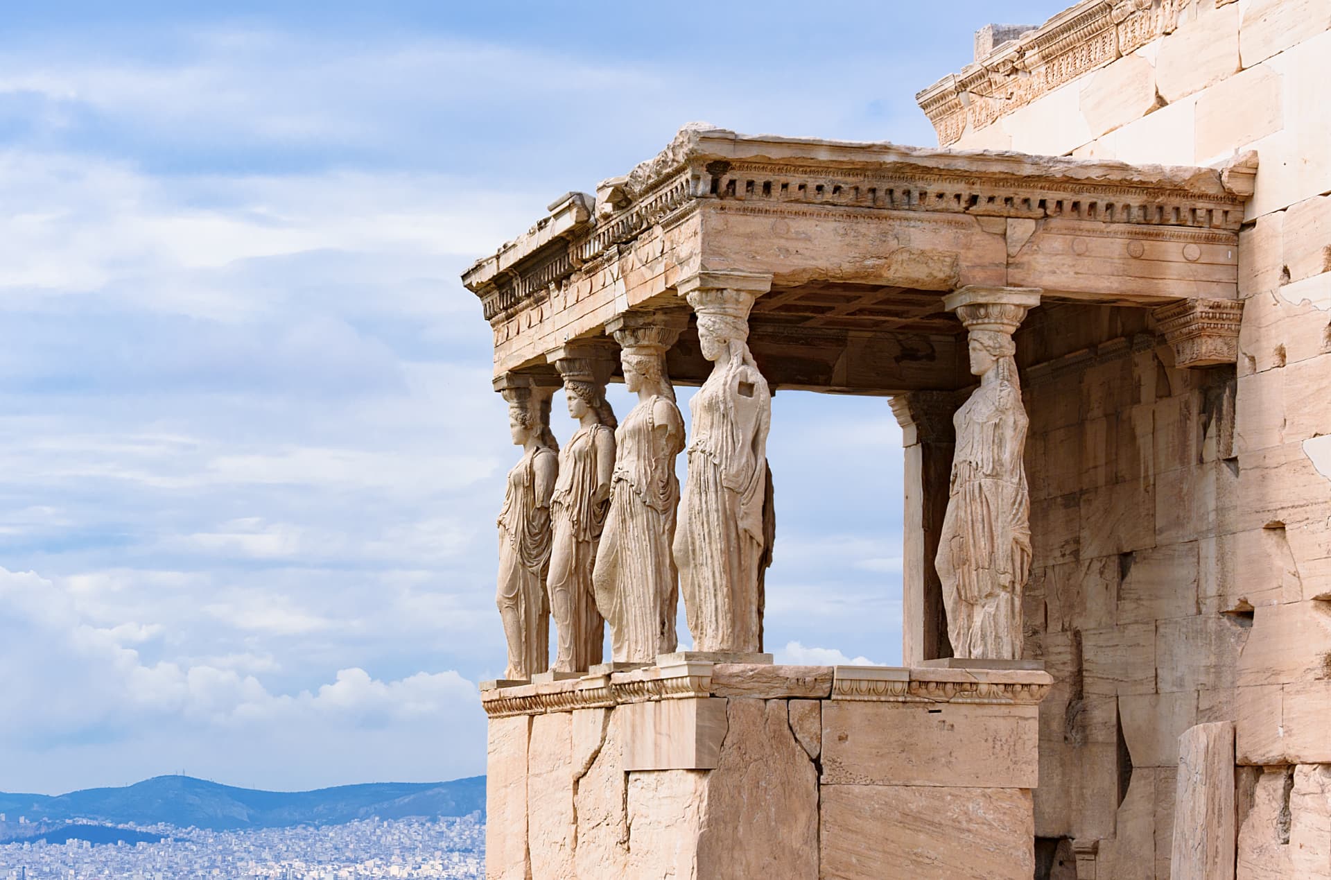 The Caryatid porch of the Erechtheion, six draped female figures supporting the roof