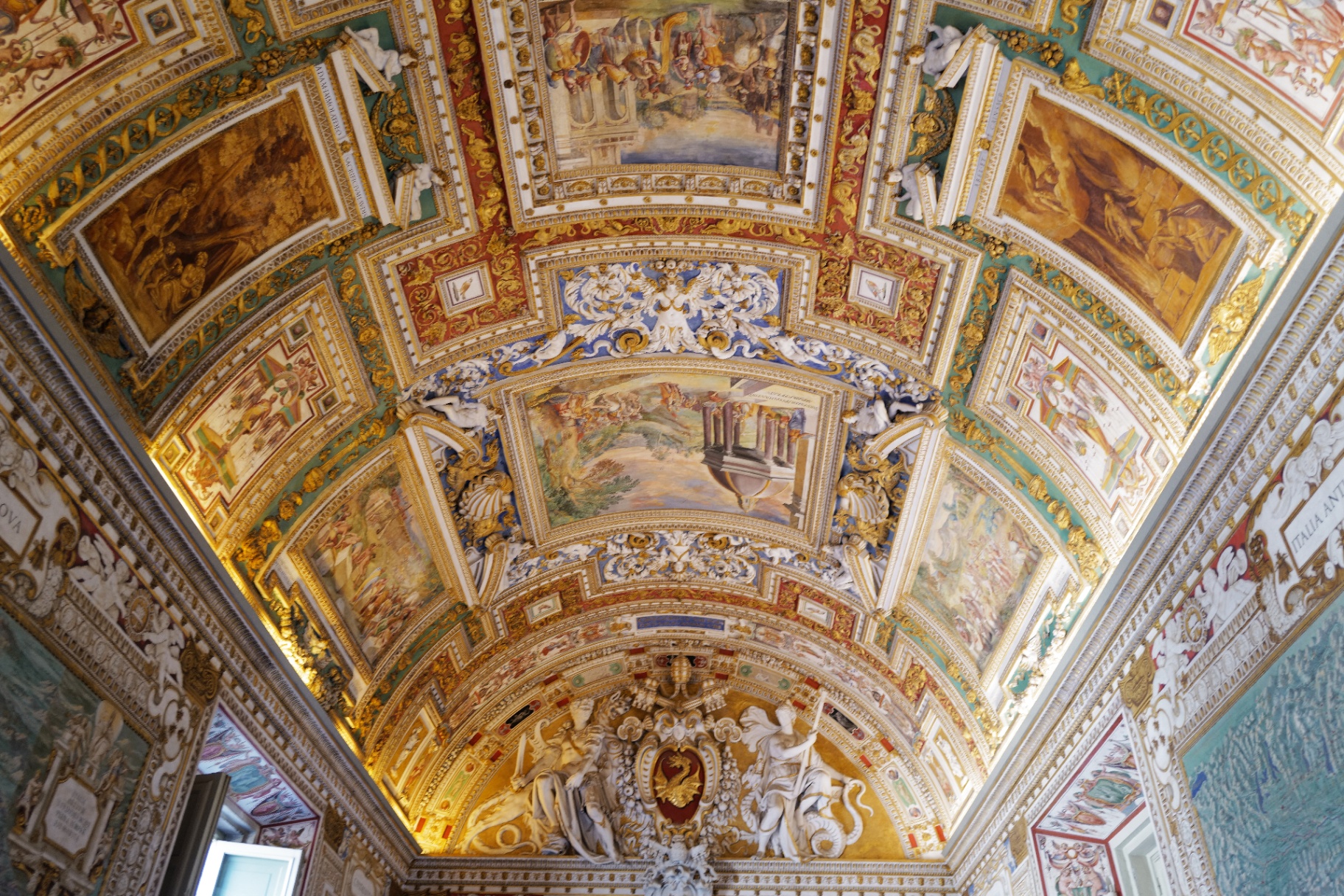 Gallery of Maps ceiling with gilded stucco frescoes at the Vatican Museums