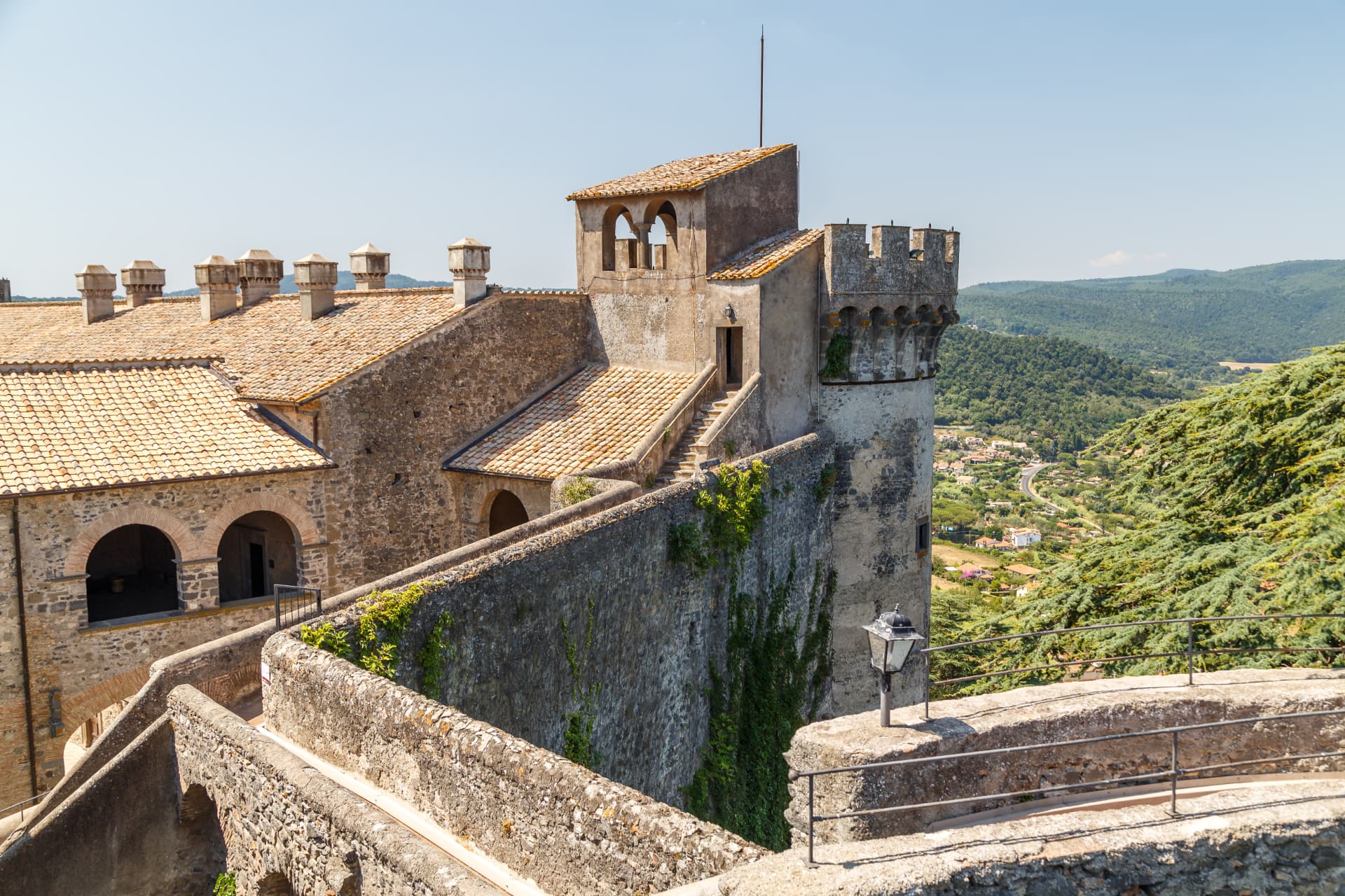Stone ramparts and tower inside Odescalchi Castle in Bracciano