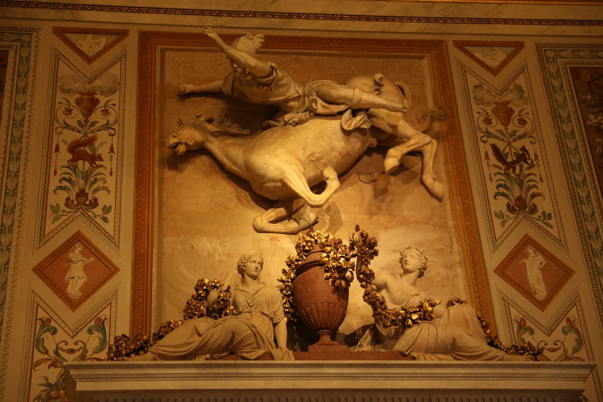 Decorative relief and sculptures inside the Borghese Gallery