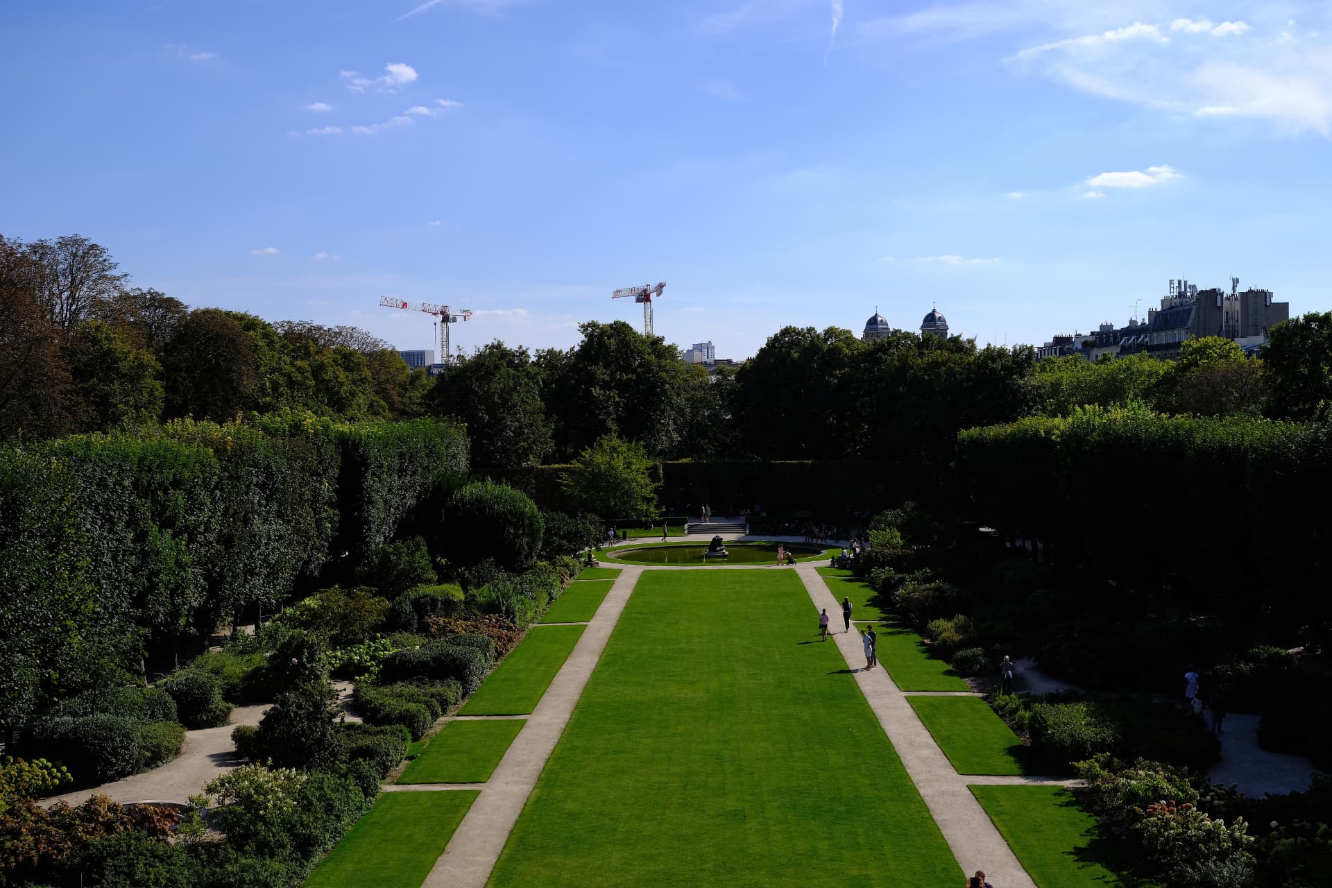 Long green lawn and paths in the Musée Rodin sculpture garden