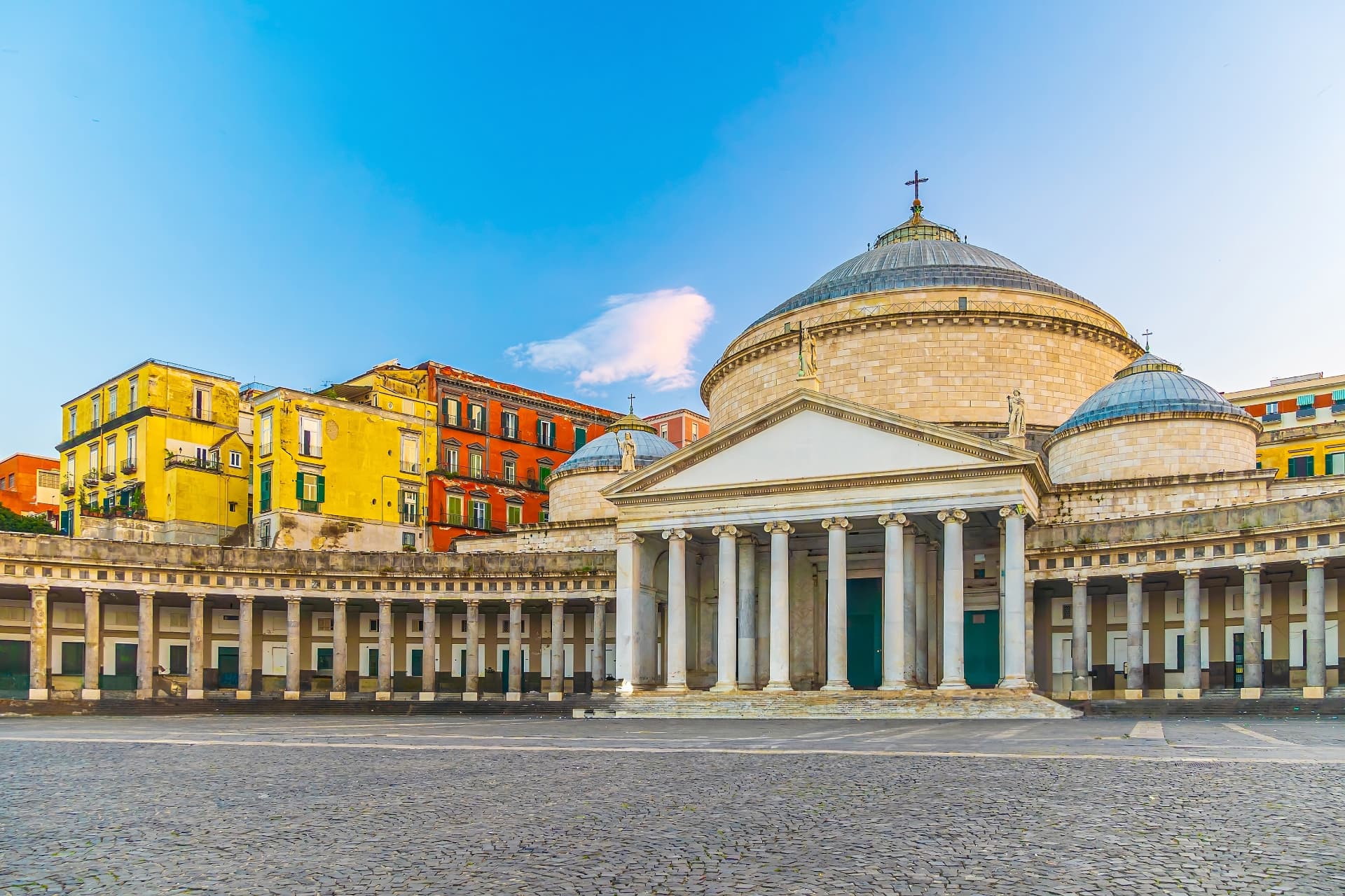 Piazza del Plebiscito in Naples with the colonnade and dome of San Francesco di Paola