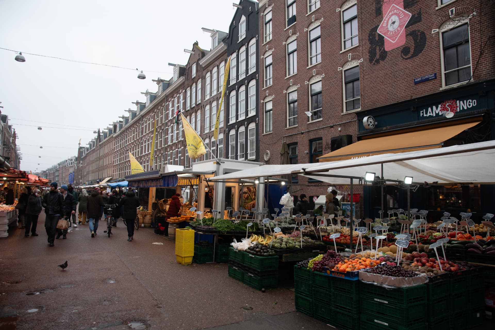 Fruit and vegetable stalls along Albert Cuypstraat at the Albert Cuyp Market in Amsterdam