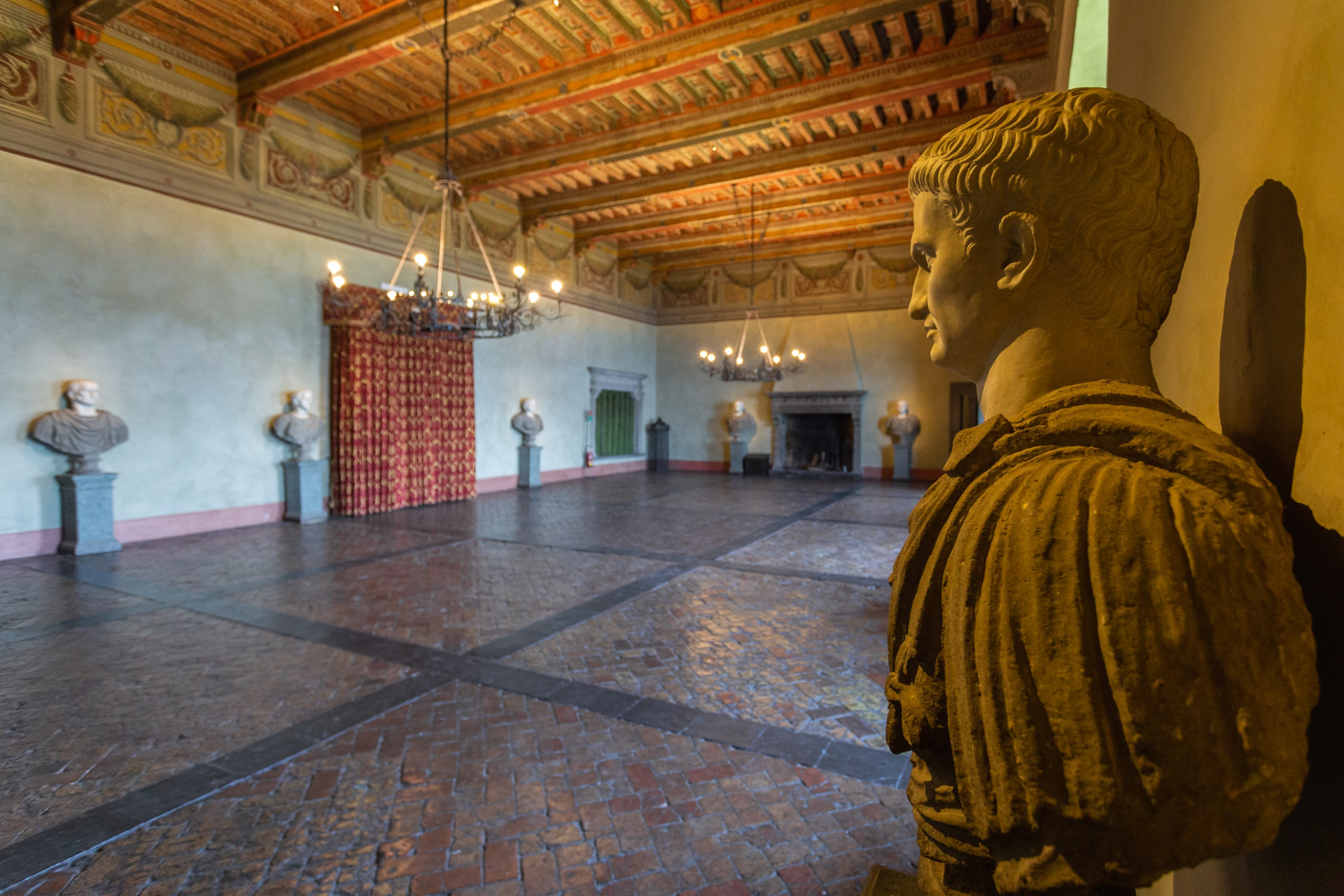 Historic hall with Roman busts inside Odescalchi Castle