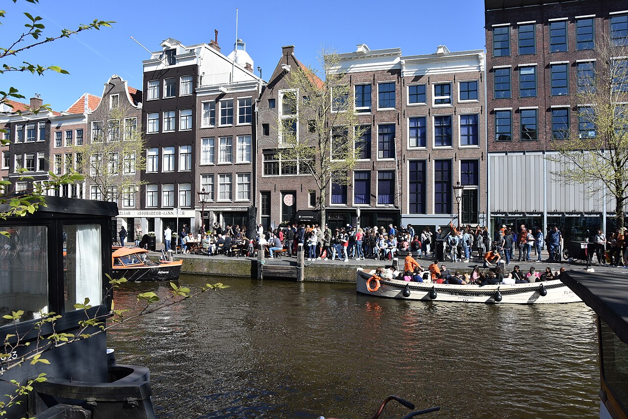 The canal-side facade of the Anne Frank House on the Prinsengracht in Amsterdam