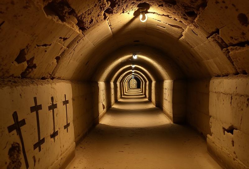 Wide gallery in the Catacombs of San Callisto, Rome