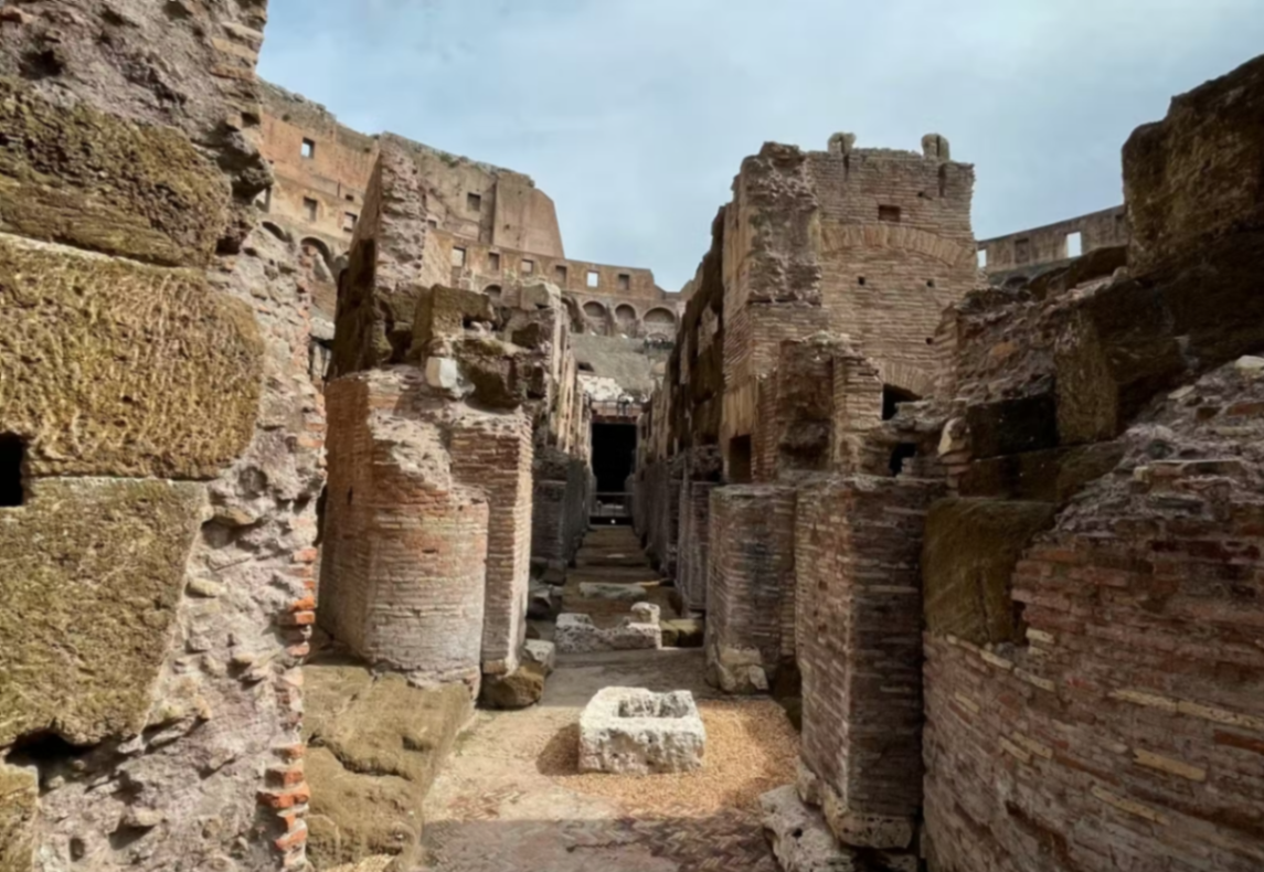 Ancient brick corridors and chambers of the Colosseum underground hypogeum where gladiators waited before battles