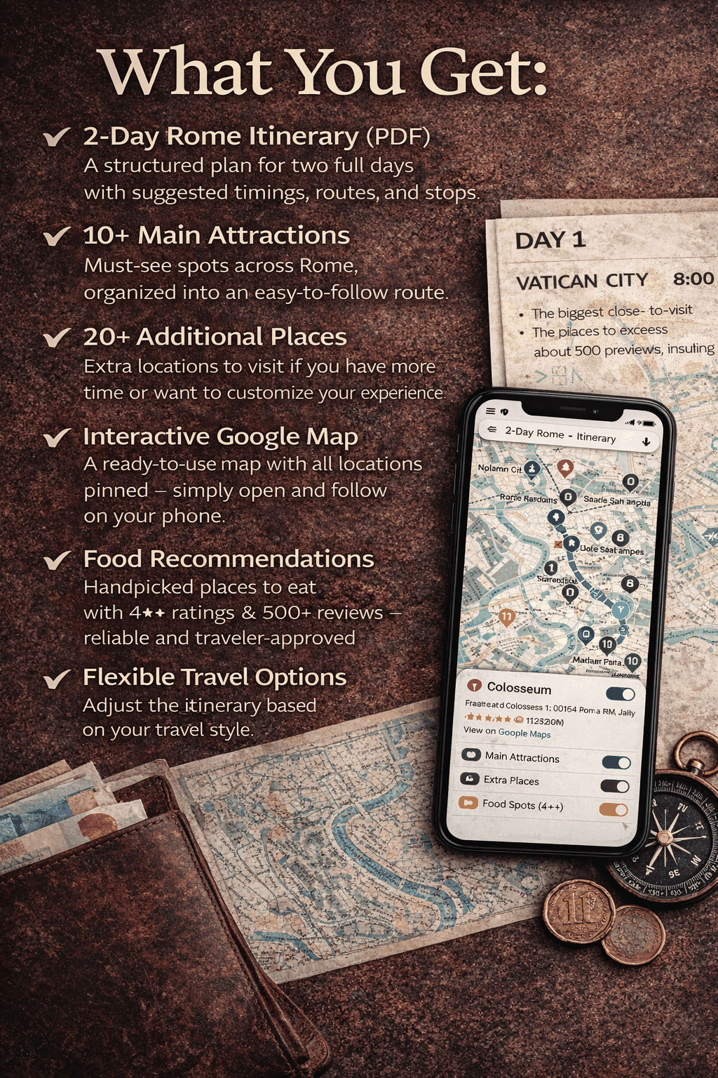 2-Day Rome PDF Itinerary & Digital Google Map preview — what you get