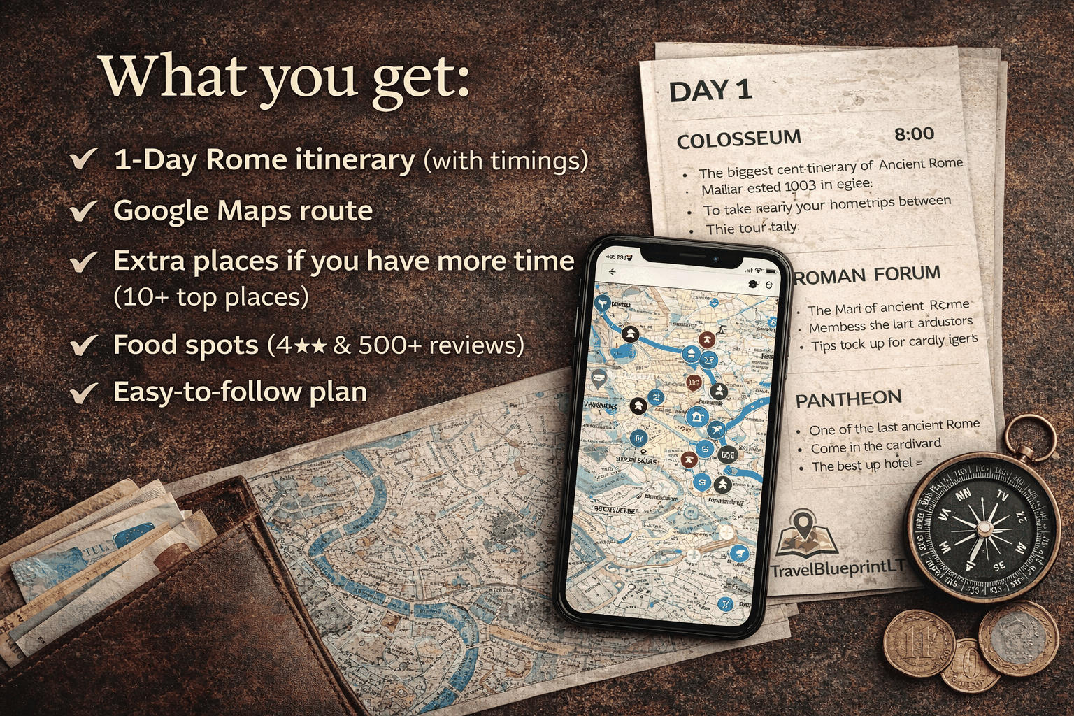1-Day Rome PDF Itinerary & Digital Google Map preview — what you get