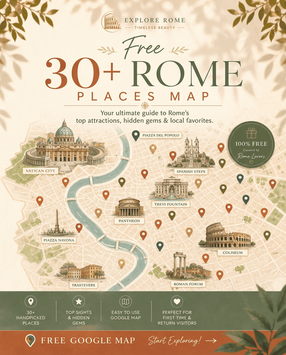 Preview of the free Rome Google Map with 30+ pinned places