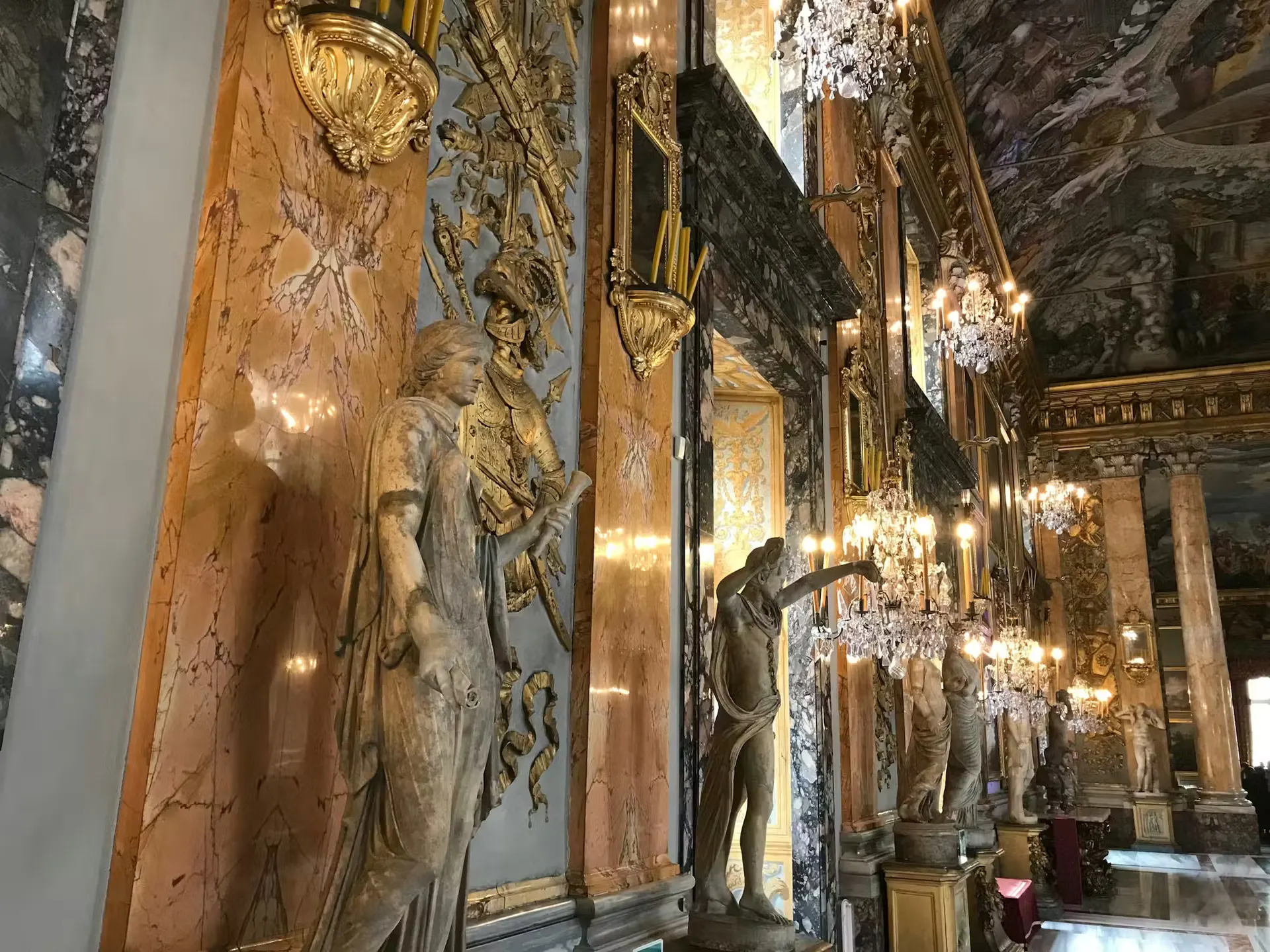 Galleria Colonna magnificent Baroque great hall with frescoed ceilings, mirrors, and crystal chandeliers in Rome