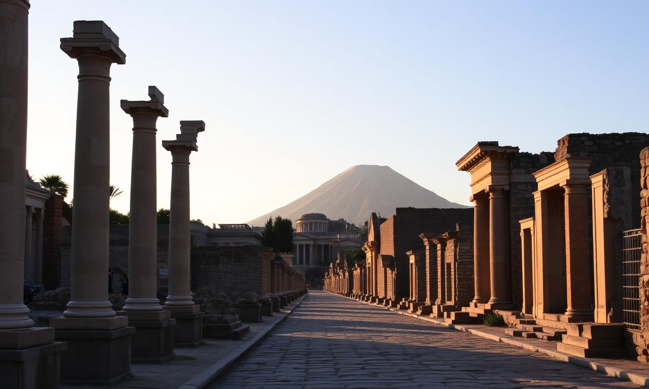 Ancient Roman street and ruins at Pompeii