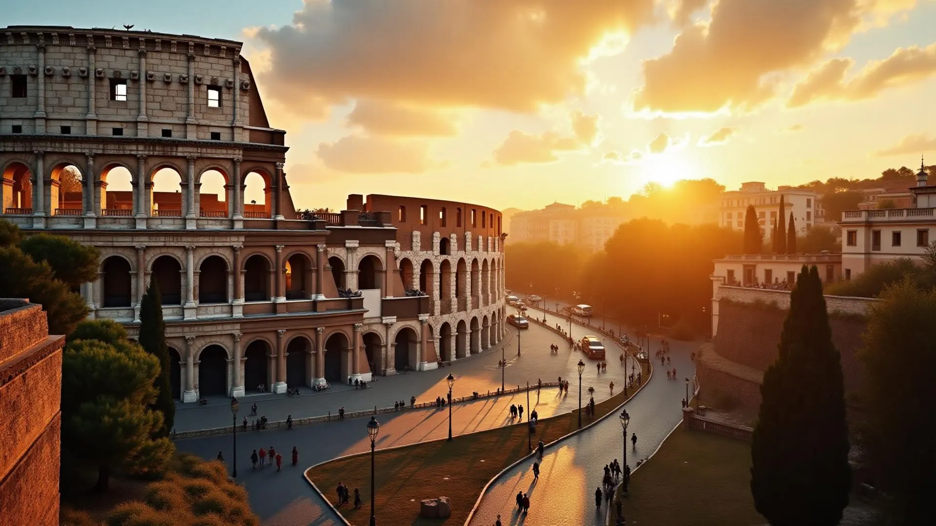 Rome cityscape with ancient architecture