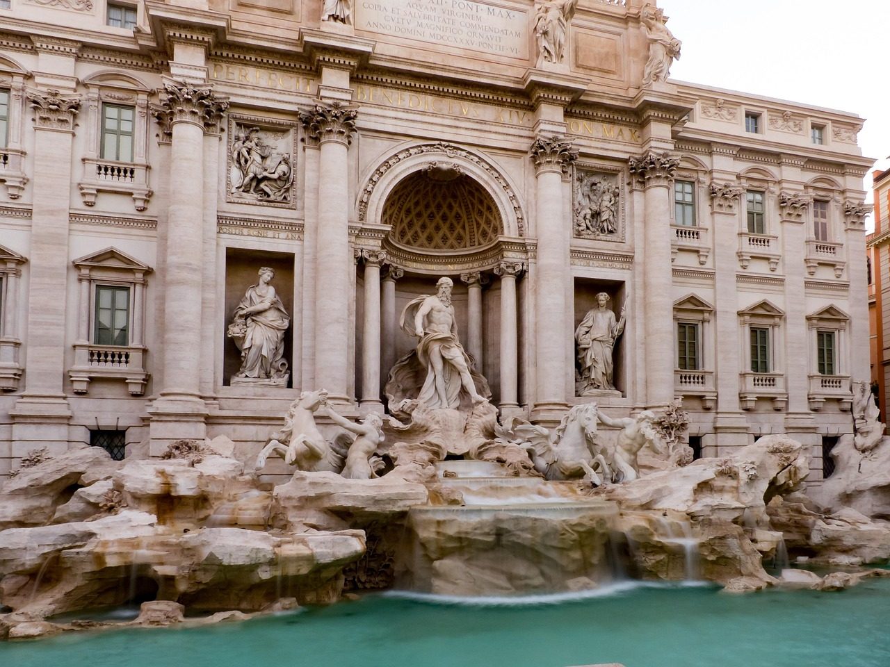 Trevi Fountain full facade view showing the complete Baroque masterpiece in Rome