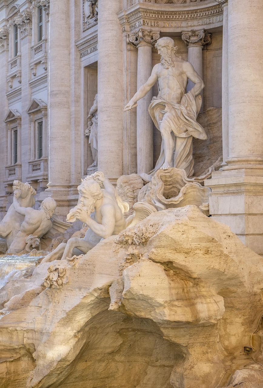 Neptune statue at Trevi Fountain showing the god commanding the waters