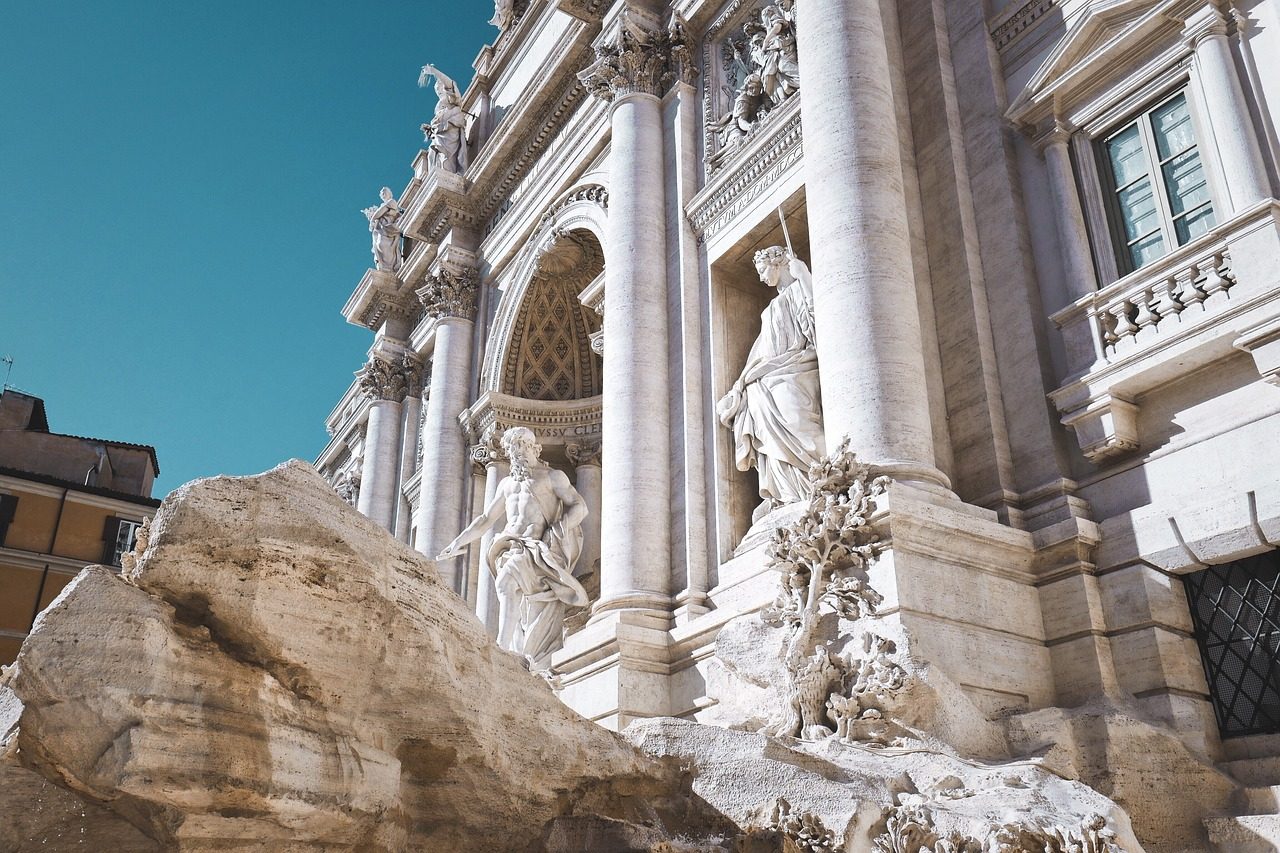 Detailed architecture and sculptures at Trevi Fountain perfect for photography